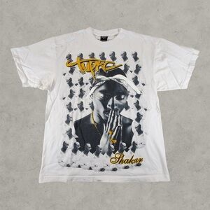 Vintage‎ Tupac Shakur Shirt Mens Medium White 90s Y2K Hip Hop Rap Tee Graphic